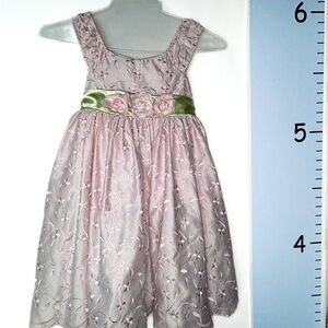 Pippa & Julie Fairy Pink Floral Kids‎ Dress w/Green Sash Tie Size 5